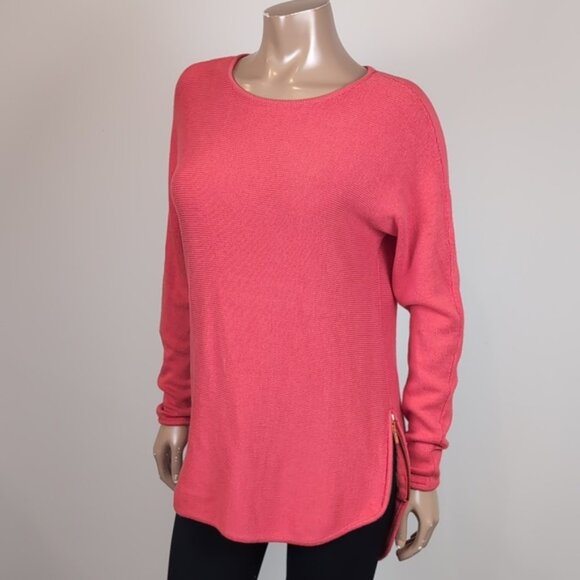 Michael Kors Tunic Sweater Shirttail Knit Gold Zipper Side Pullover Pumpkin Fall - Picture 4 of 12